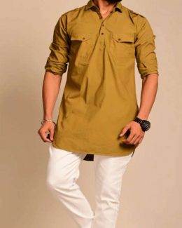 Khaki Colour Two Pocket  Kurta with  Pajama