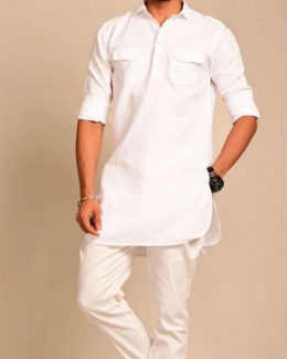 White Colour Two Pocket  Kurta with  Pajama