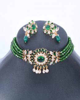 Rajwadi  Artificial Kundan jadau Cheekset Jewellery